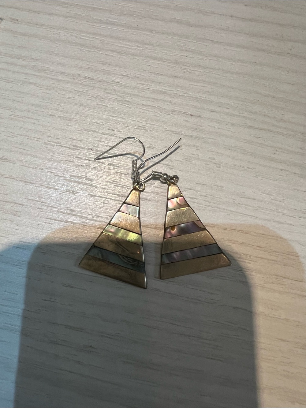 Alpaca Mexican Silver Abalone Inlay Triangle Drop Earrings - Iridescent